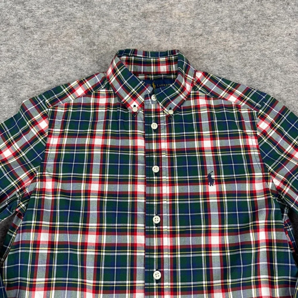 Ralph Lauren Natural Stretch Button Down Shirt Tartan Plaid Boys Medium M